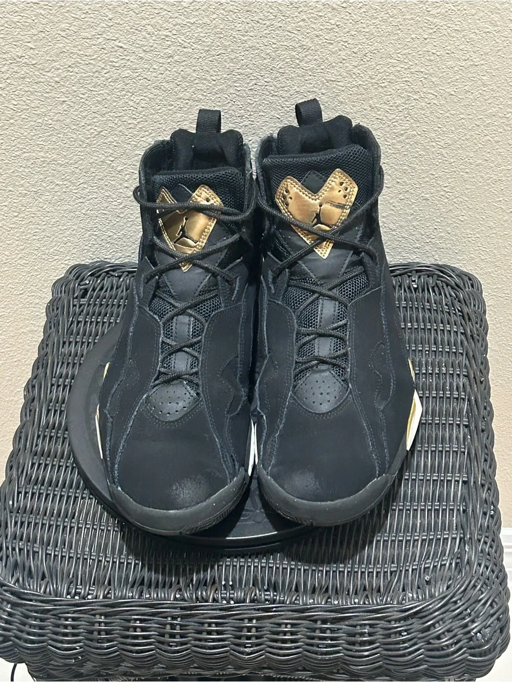 Size 12 Jordan True Flight Black Metallic Gold 342964-070